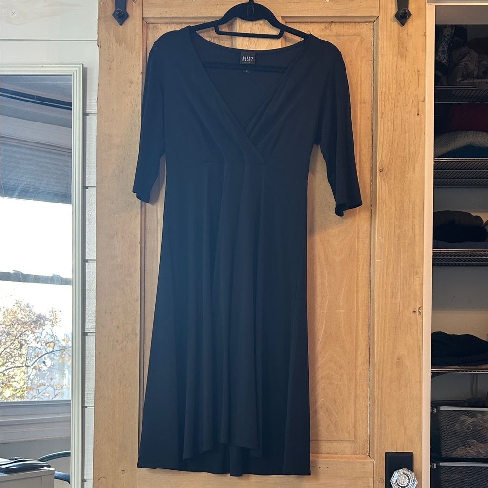 Eileen Fisher Black Silk Long Sleeve Dress